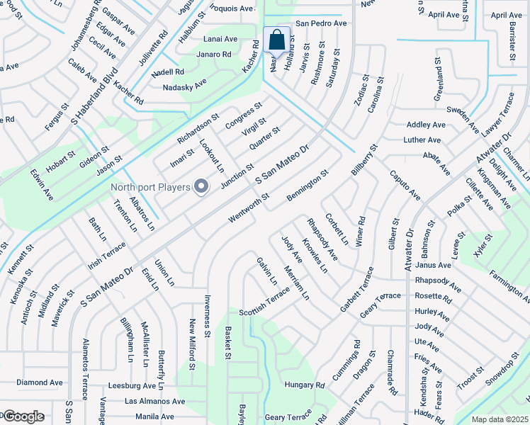 map of restaurants, bars, coffee shops, grocery stores, and more near 4189 Pasadena Lane in North Port