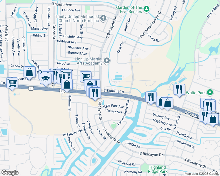 map of restaurants, bars, coffee shops, grocery stores, and more near 13801 Tamiami Trail in North Port