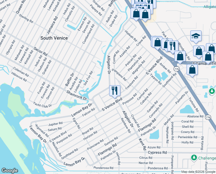 map of restaurants, bars, coffee shops, grocery stores, and more near 777 Lemon Bay Drive in Venice