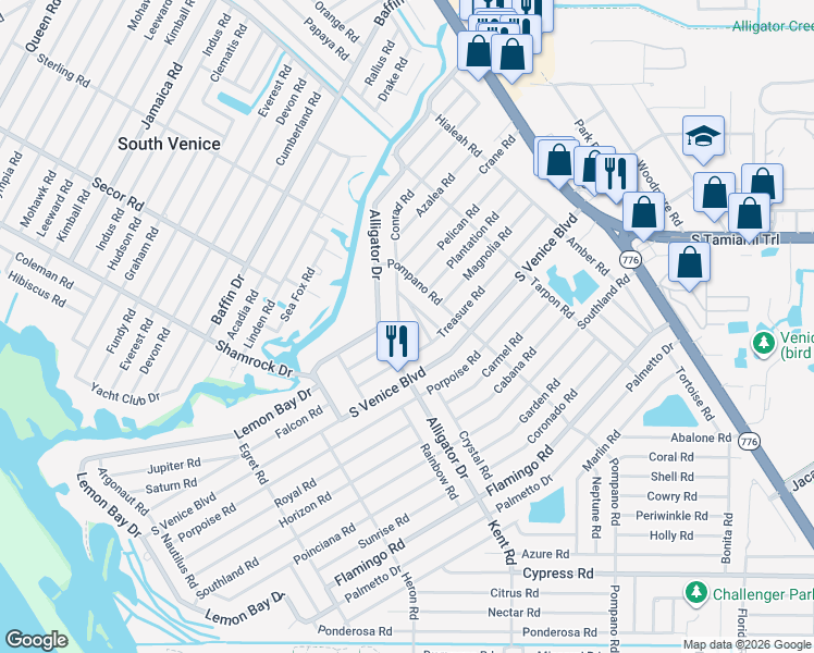map of restaurants, bars, coffee shops, grocery stores, and more near 4260 Conus Road in Venice