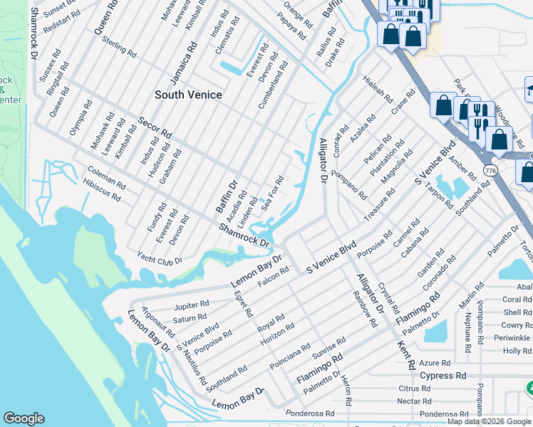 map of restaurants, bars, coffee shops, grocery stores, and more near 991 Sea Fox Road in Venice