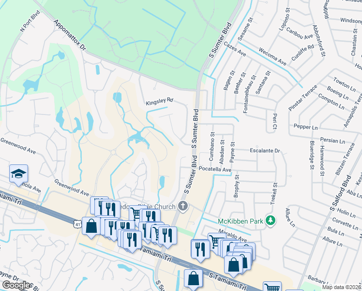 map of restaurants, bars, coffee shops, grocery stores, and more near 5041 Richmond Terrace in North Port