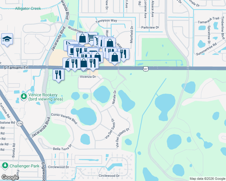 map of restaurants, bars, coffee shops, grocery stores, and more near 4508 Corso Venetia Boulevard in Venice