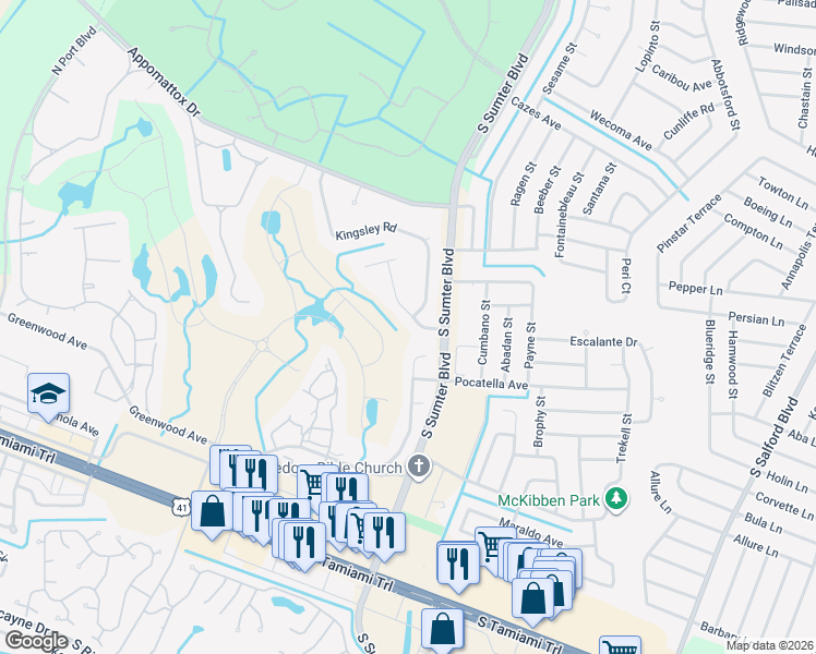 map of restaurants, bars, coffee shops, grocery stores, and more near 5041 Richmond Terrace in North Port