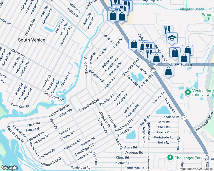 map of restaurants, bars, coffee shops, grocery stores, and more near 512 Treasure Road in Venice