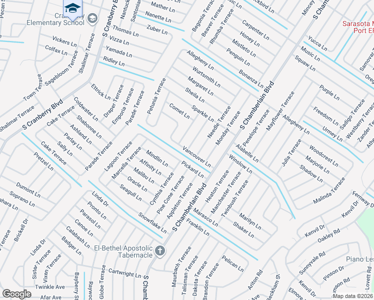 map of restaurants, bars, coffee shops, grocery stores, and more near Vancouver Lane in North Port