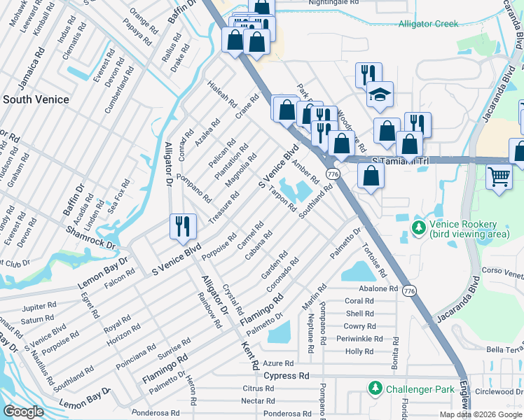 map of restaurants, bars, coffee shops, grocery stores, and more near 351 Carmel Road in Venice