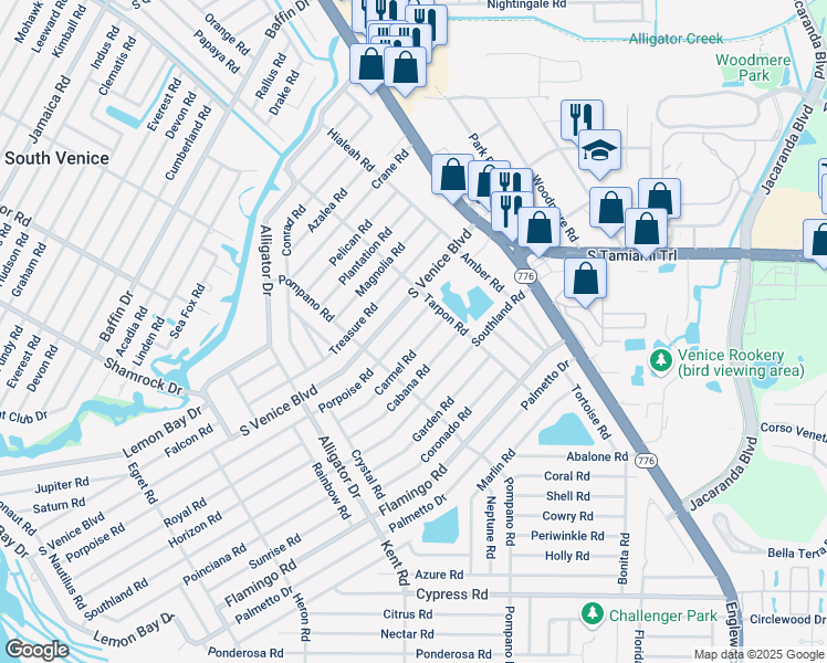 map of restaurants, bars, coffee shops, grocery stores, and more near 351 Carmel Road in Venice