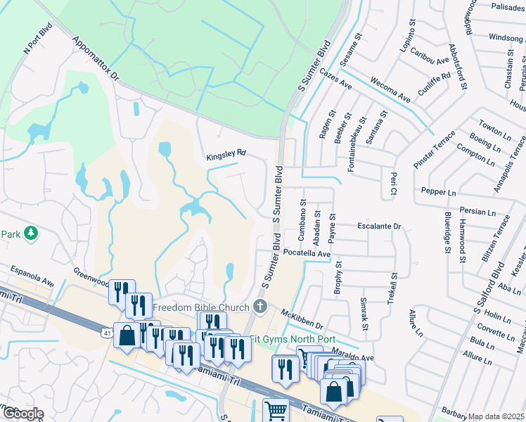 map of restaurants, bars, coffee shops, grocery stores, and more near 5041 Richmond Terrace in North Port