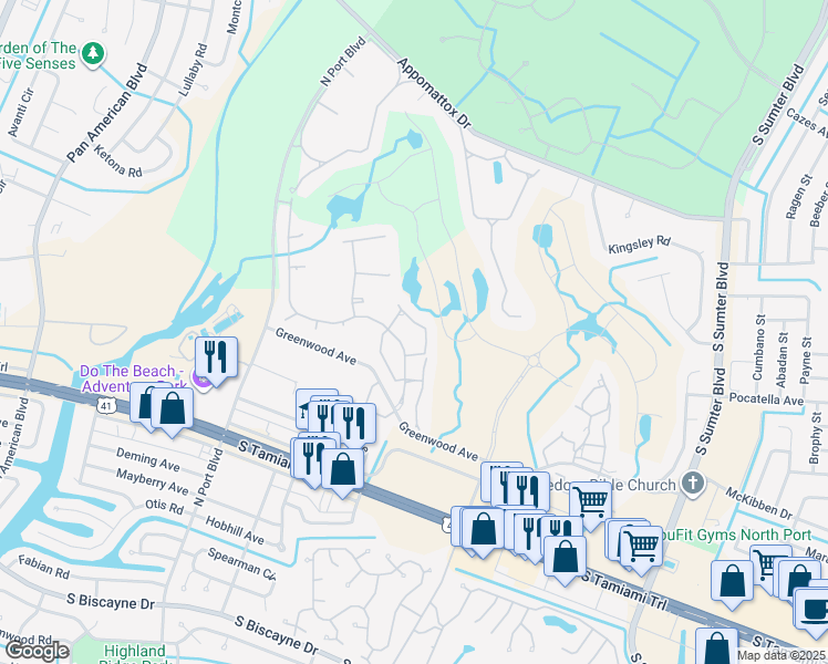 map of restaurants, bars, coffee shops, grocery stores, and more near 5768 Sabal Trace Drive in North Port
