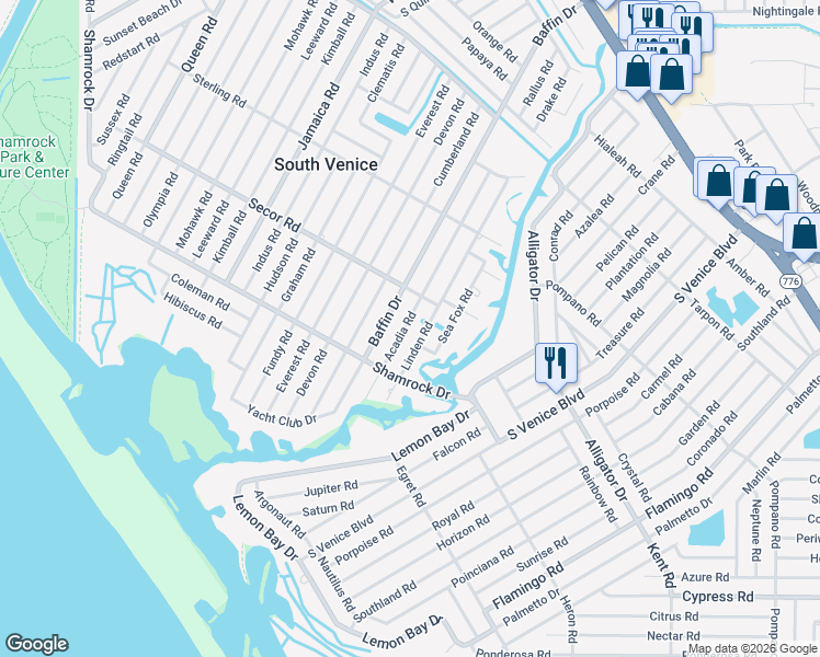 map of restaurants, bars, coffee shops, grocery stores, and more near 972 Linden Road in Venice