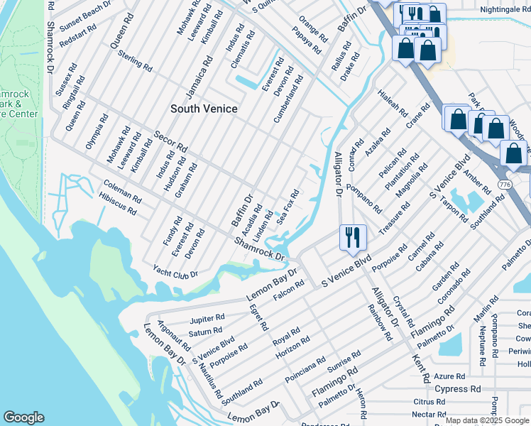 map of restaurants, bars, coffee shops, grocery stores, and more near 972 Linden Road in Venice