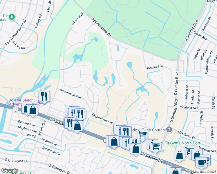map of restaurants, bars, coffee shops, grocery stores, and more near 4839 Schubert Trail in North Port