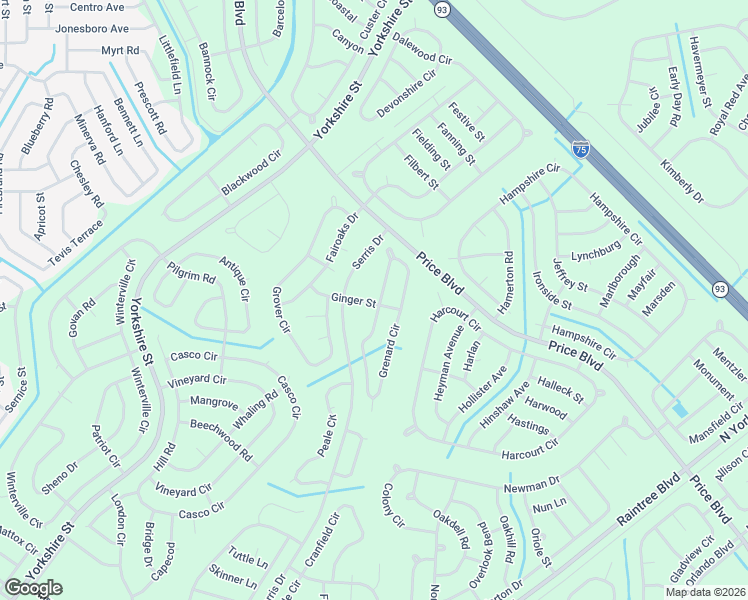 map of restaurants, bars, coffee shops, grocery stores, and more near Ginger Street in North Port