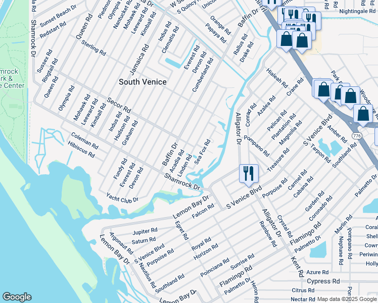 map of restaurants, bars, coffee shops, grocery stores, and more near 972 Linden Road in Venice
