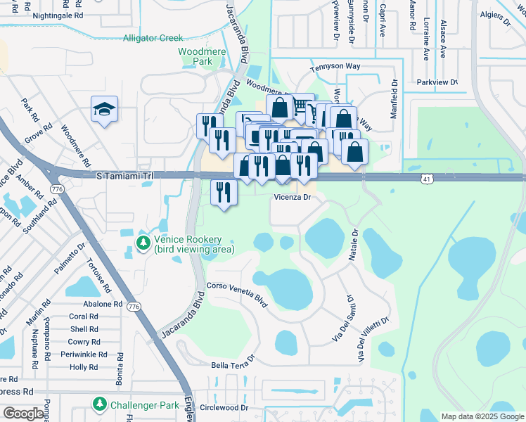 map of restaurants, bars, coffee shops, grocery stores, and more near 4238 South Tamiami Trail in Venice