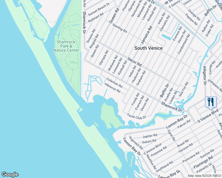 map of restaurants, bars, coffee shops, grocery stores, and more near 4124 Hibiscus Road in Venice