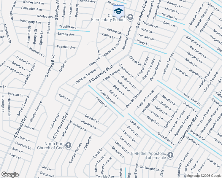 map of restaurants, bars, coffee shops, grocery stores, and more near 2790 Sally Lane in North Port
