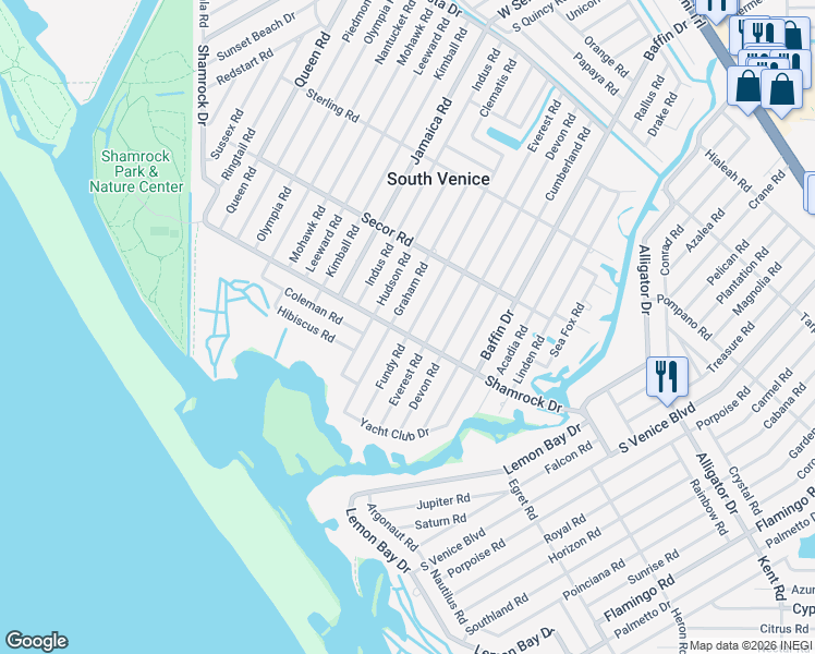 map of restaurants, bars, coffee shops, grocery stores, and more near 1237 Fundy Road in Venice