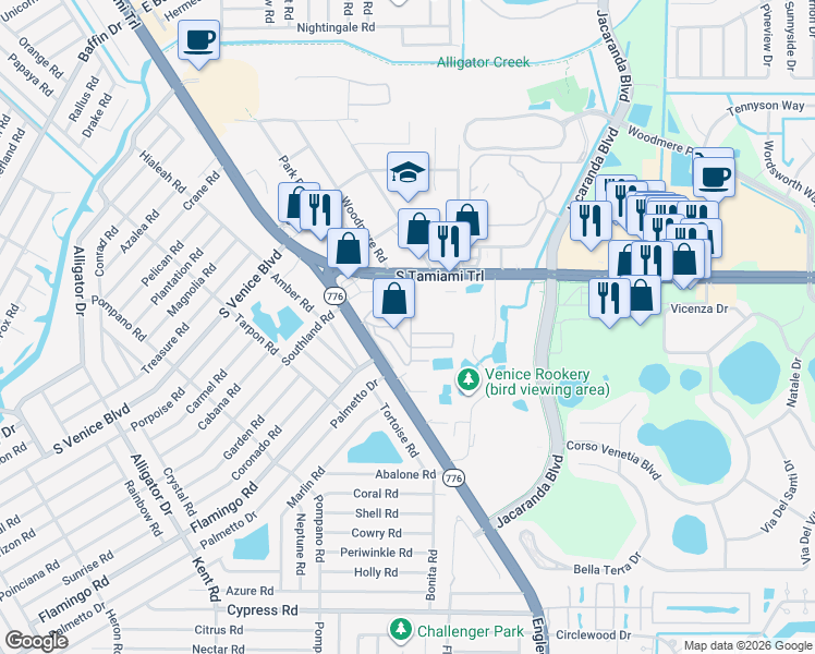 map of restaurants, bars, coffee shops, grocery stores, and more near 2413 Cally Street in Venice