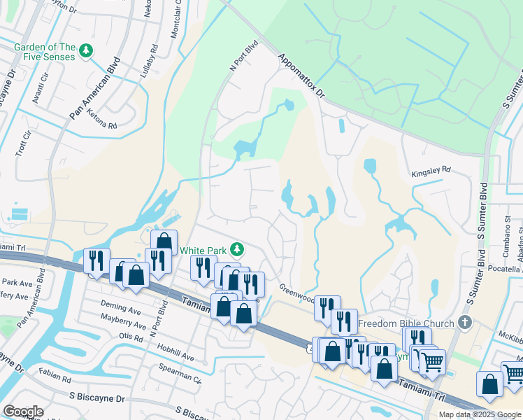 map of restaurants, bars, coffee shops, grocery stores, and more near 5772 Medinah Ct in North Port
