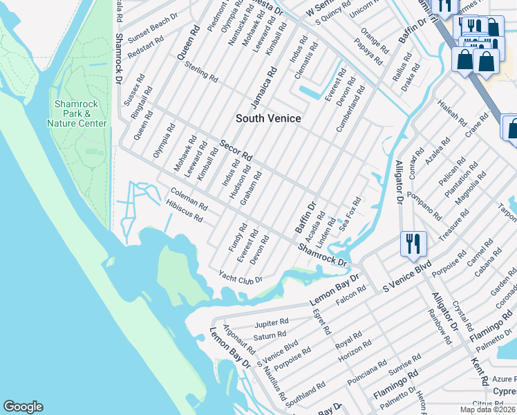 map of restaurants, bars, coffee shops, grocery stores, and more near 1237 Fundy Road in Venice