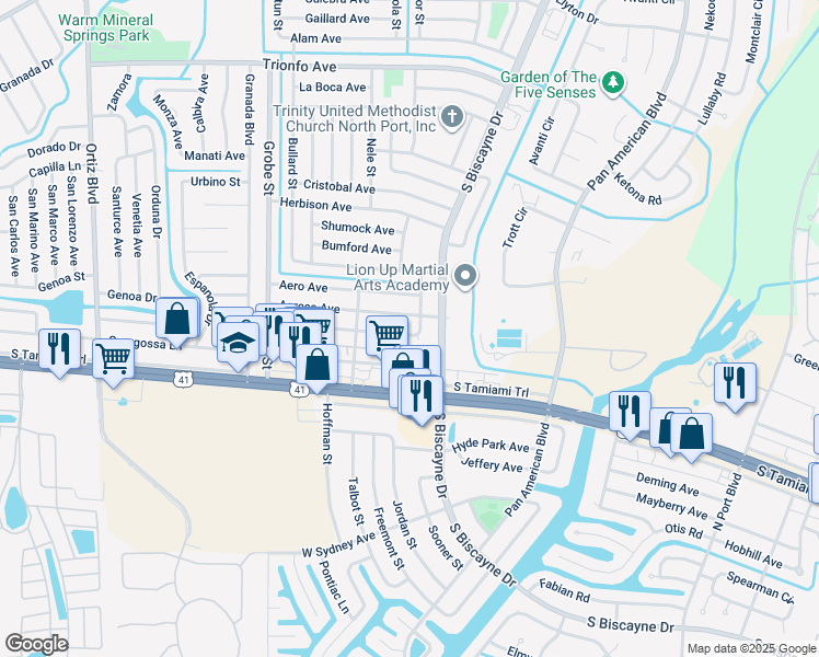 map of restaurants, bars, coffee shops, grocery stores, and more near 8213 Fay Avenue in North Port