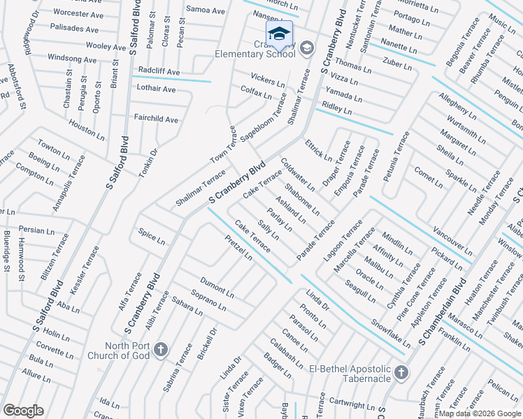 map of restaurants, bars, coffee shops, grocery stores, and more near 2790 Sally Lane in North Port