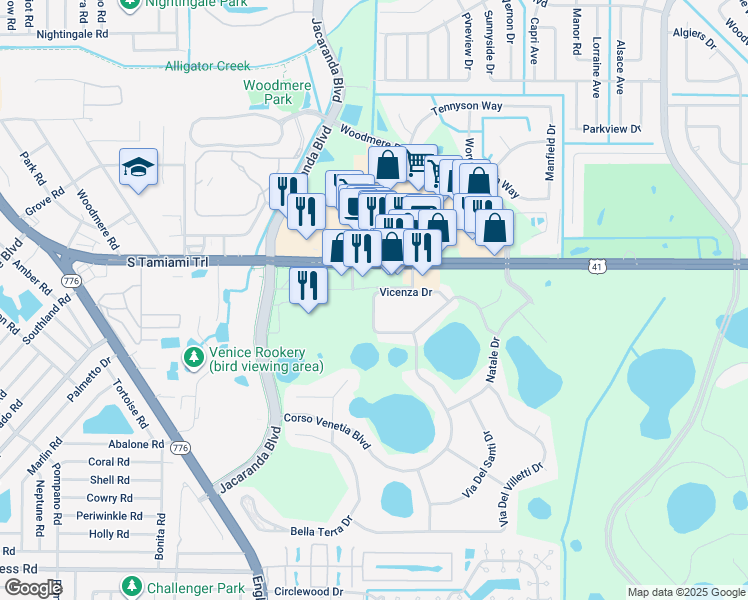 map of restaurants, bars, coffee shops, grocery stores, and more near 4238 South Tamiami Trail in Venice