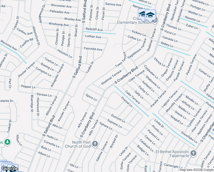 map of restaurants, bars, coffee shops, grocery stores, and more near 3017 Le May Lane in North Port