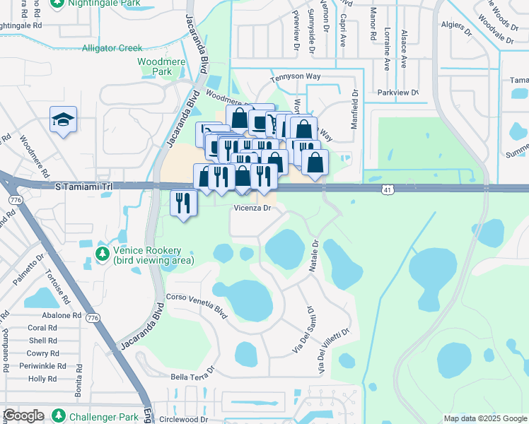 map of restaurants, bars, coffee shops, grocery stores, and more near 4262 Vicenza Drive in Venice