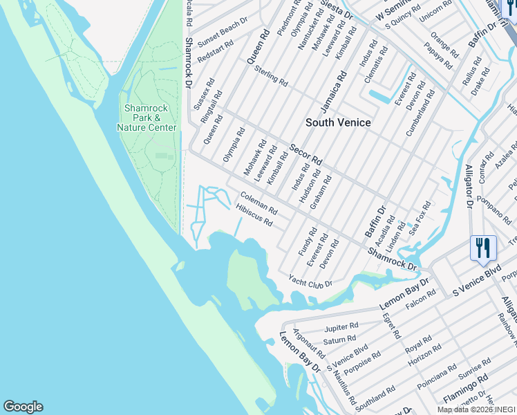 map of restaurants, bars, coffee shops, grocery stores, and more near 4124 Hibiscus Road in Venice