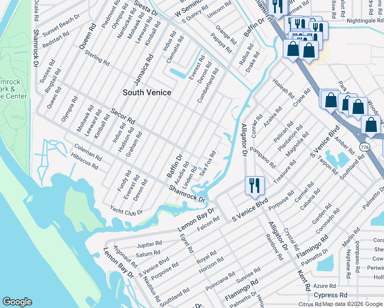 map of restaurants, bars, coffee shops, grocery stores, and more near 4085 Secor Road in Venice