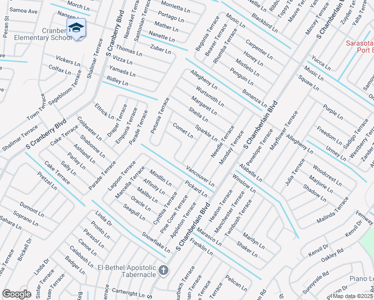 map of restaurants, bars, coffee shops, grocery stores, and more near 3695 Waffle Terrace in North Port