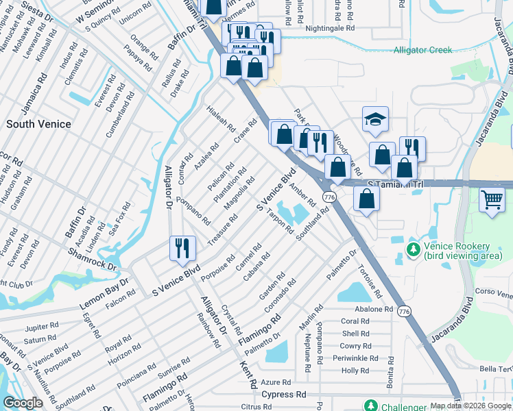 map of restaurants, bars, coffee shops, grocery stores, and more near 290 South Venice Boulevard in Venice