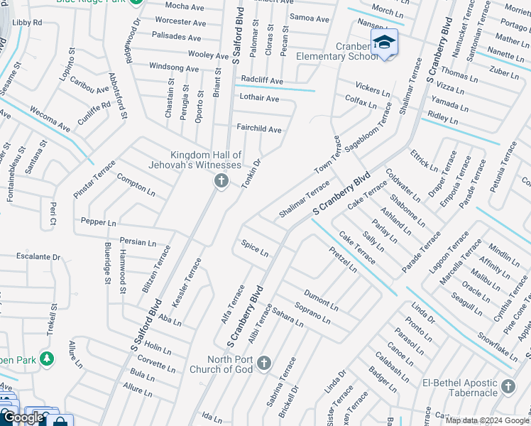 map of restaurants, bars, coffee shops, grocery stores, and more near 3894 Town Terrace in North Port