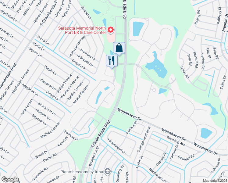 map of restaurants, bars, coffee shops, grocery stores, and more near N Toledo Blade Blvd in North Port