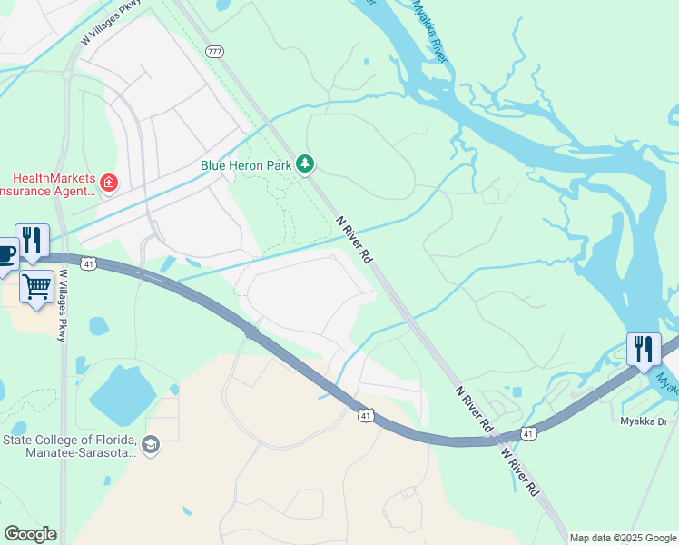 map of restaurants, bars, coffee shops, grocery stores, and more near 19919 Bridgetown Loop in Venice