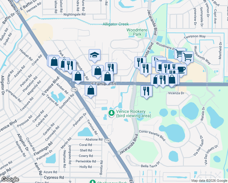 map of restaurants, bars, coffee shops, grocery stores, and more near 4000 South Tamiami Trail in Venice