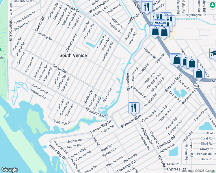 map of restaurants, bars, coffee shops, grocery stores, and more near 824 Linden Road in Venice