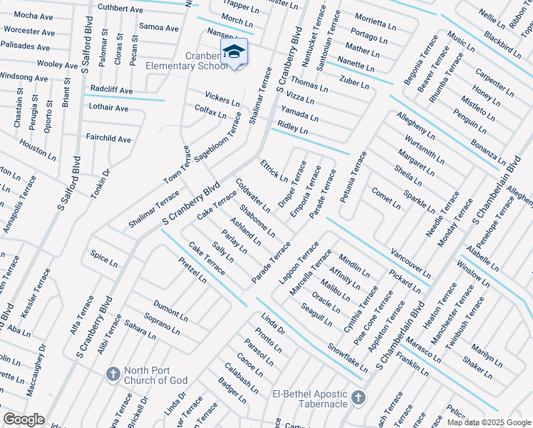map of restaurants, bars, coffee shops, grocery stores, and more near 2805 Coldwater Lane in North Port