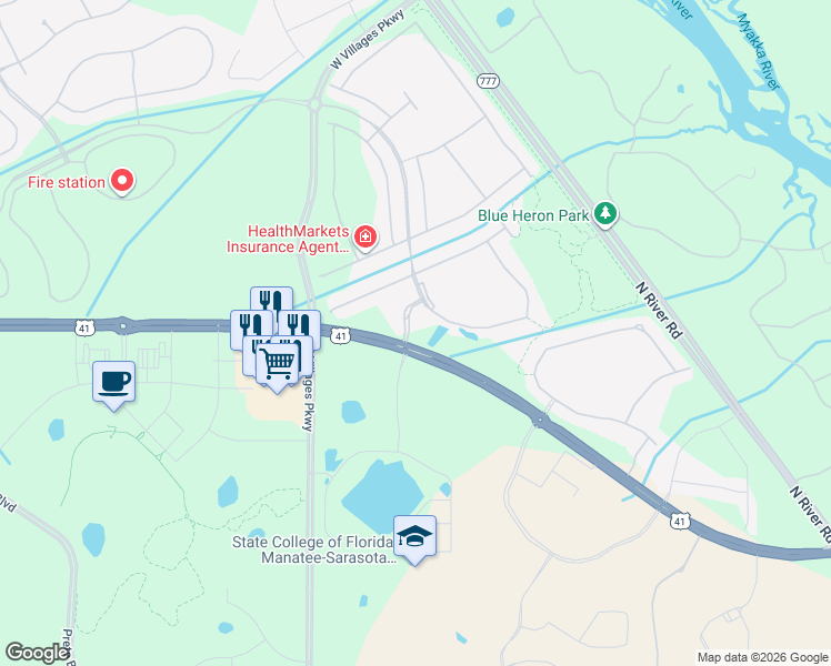 map of restaurants, bars, coffee shops, grocery stores, and more near 11720 Renaissance Blvd in Venice