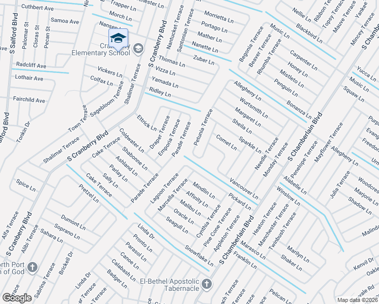 map of restaurants, bars, coffee shops, grocery stores, and more near 3679 Petunia Terrace in North Port