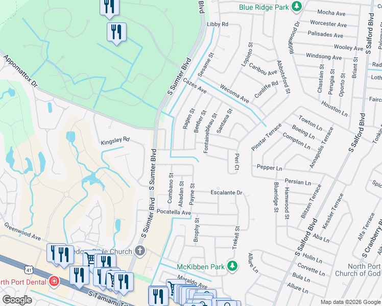 map of restaurants, bars, coffee shops, grocery stores, and more near 4771 Sans Souci Avenue in North Port