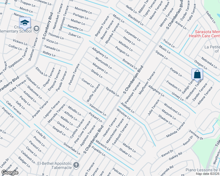 map of restaurants, bars, coffee shops, grocery stores, and more near 2204 Sparkle Lane in North Port