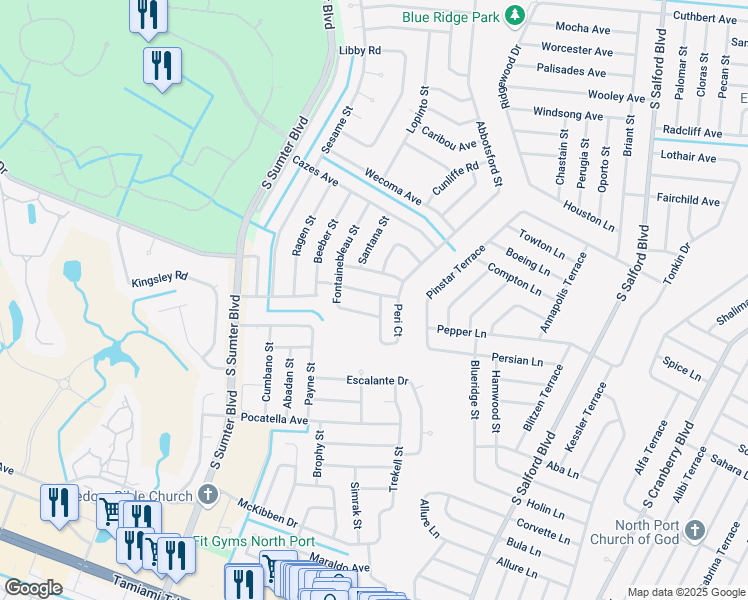 map of restaurants, bars, coffee shops, grocery stores, and more near 4425 Aladdin Avenue in North Port