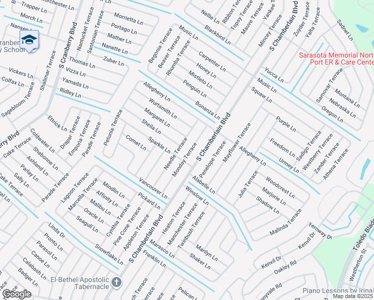 map of restaurants, bars, coffee shops, grocery stores, and more near 3403 Monday Terrace in North Port