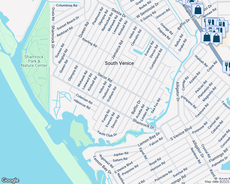 map of restaurants, bars, coffee shops, grocery stores, and more near 1195 Graham Road in Venice