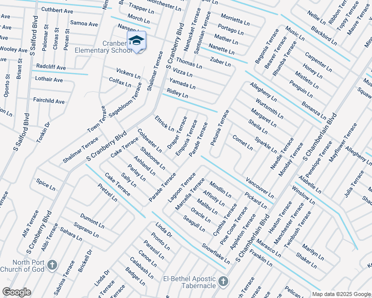 map of restaurants, bars, coffee shops, grocery stores, and more near 3126 Emporia Terrace in North Port