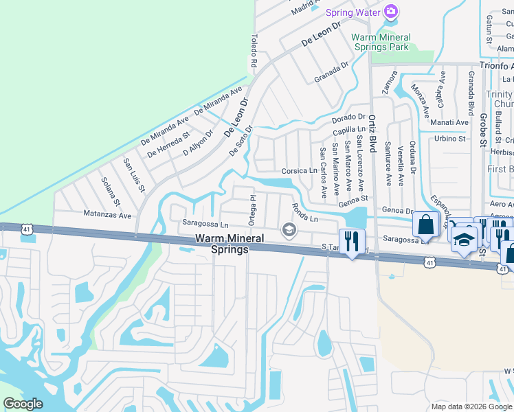 map of restaurants, bars, coffee shops, grocery stores, and more near 133 Ortega Place in North Port